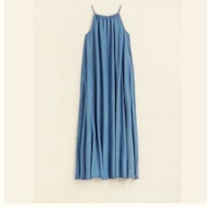 Urban Outfitters BDG Dress Chambray Denim High Neck Frayed Hem
